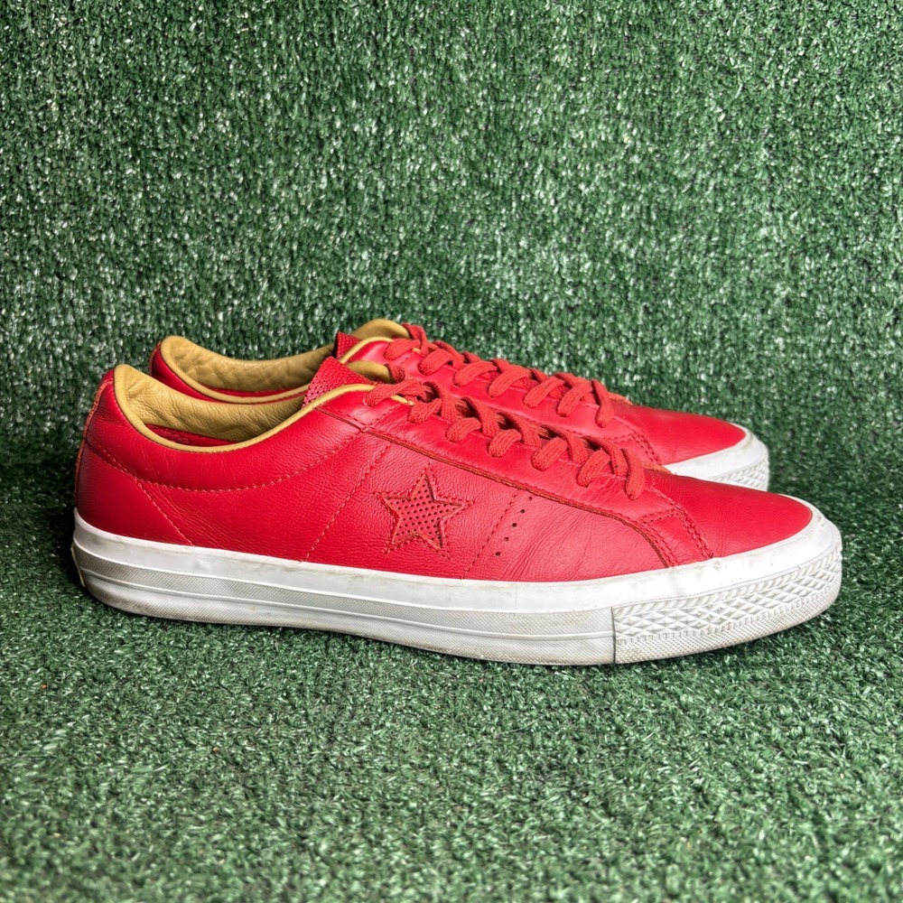Converse One Star Leather Casino Low Top Sneakers Red Tan Mens 10.5 Womens 12